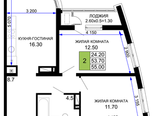 2-к квартира · 55 м²