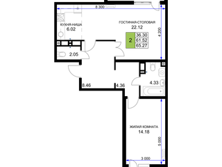 2-к квартира · 65,27 м²