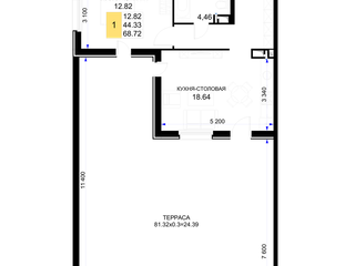 1-к квартира · 68,72 м²
