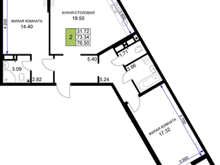 2-к квартира · 76,5 м²